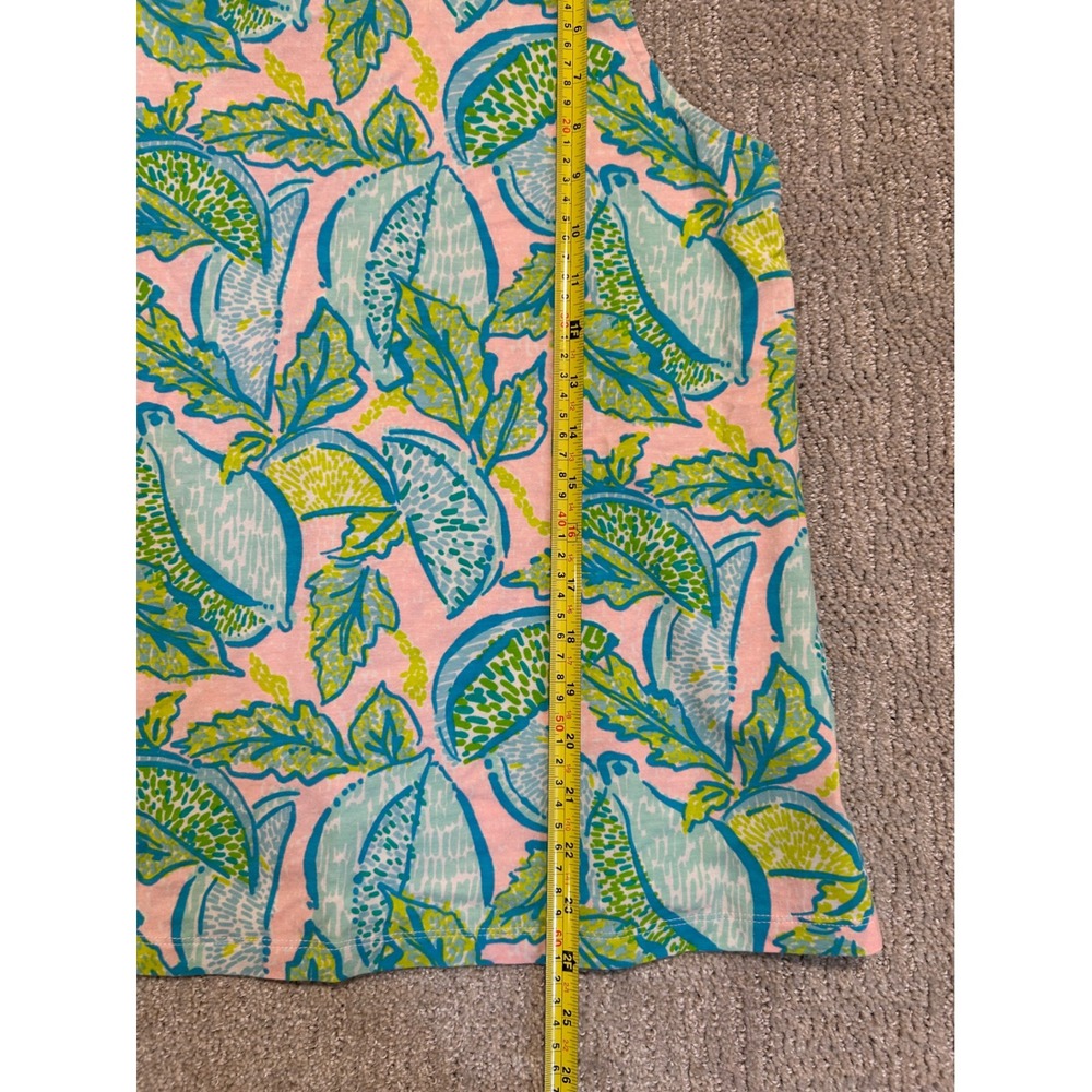 Lilly Pulitzer Pink Green Citrus Print Lattice Back Tank Top Large Pima Cotton - Picture 3 of 6